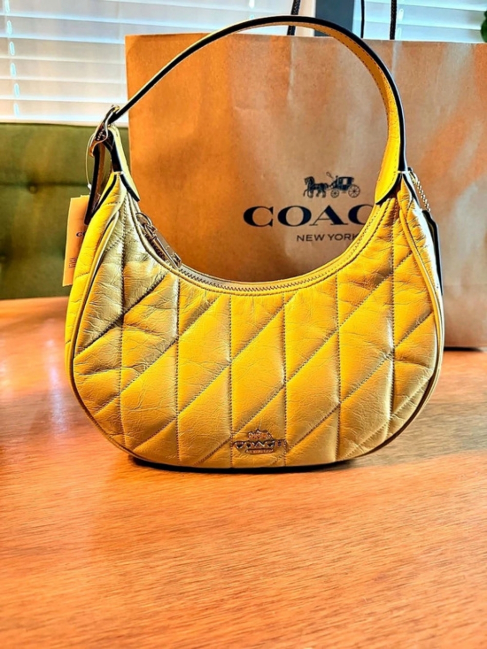 Coach Emily Shoulder Bag Quilting CDX21 Crinkle Leather/Gold/Soft Yellow NWT